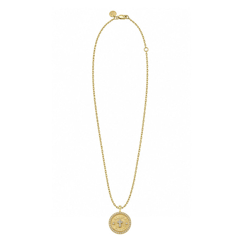Diamond Cross Coin with Pavé Border by Logan Hollowell Jewelry