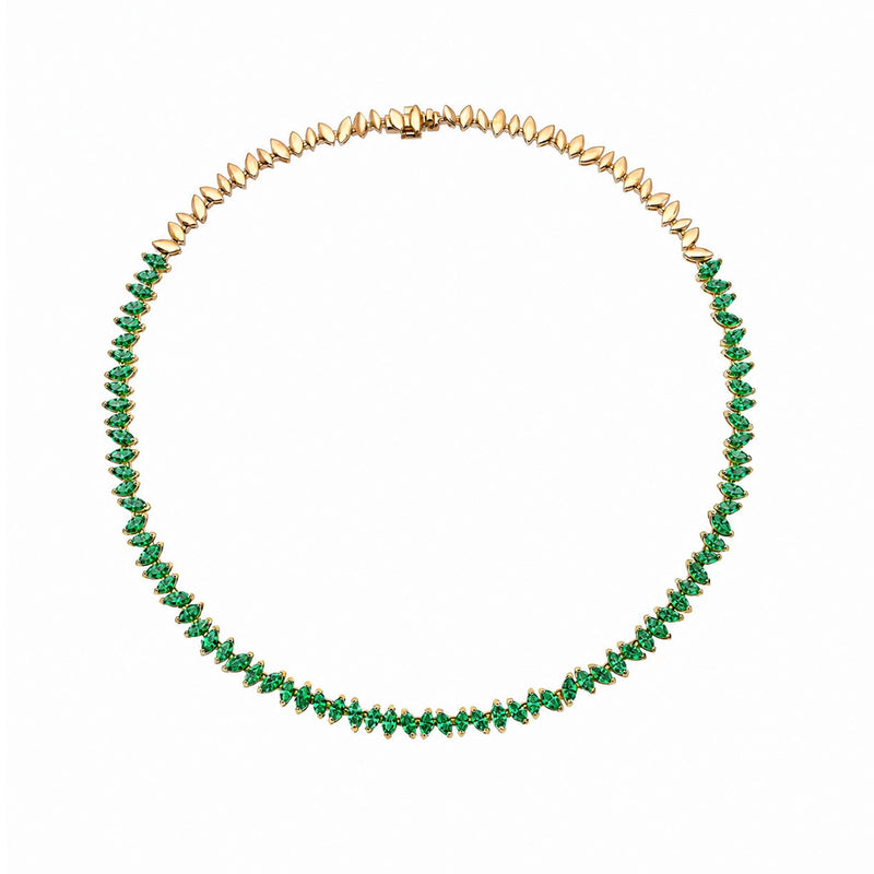 Dancing Marquise Emerald Wheat Necklace Rose Gold by Logan Hollowell Jewelry