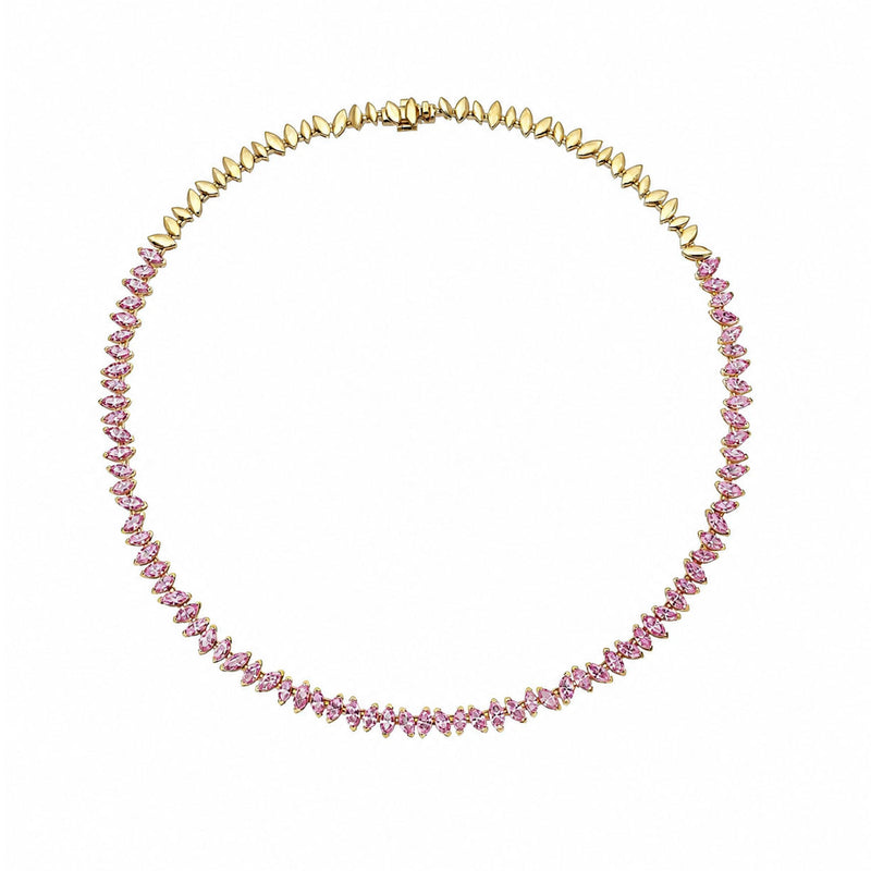 Dancing Marquise Pink Sapphire Necklace Rose Gold by Logan Hollowell Jewelry