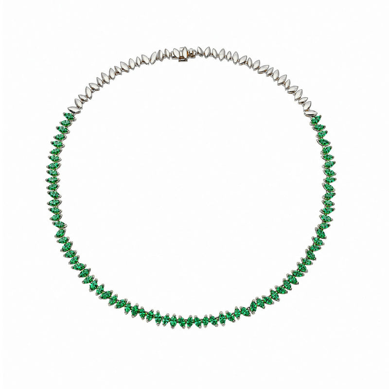Dancing Marquise Emerald Wheat Necklace White Gold by Logan Hollowell Jewelry