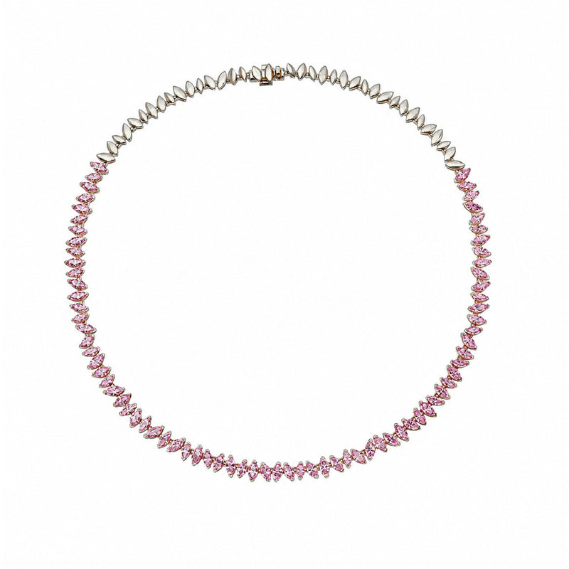 Dancing Marquise Pink Sapphire Necklace White Gold by Logan Hollowell Jewelry