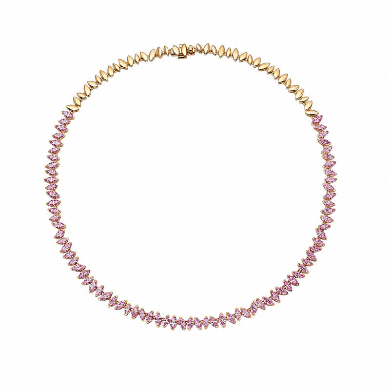 Dancing Marquise Pink Sapphire Necklace Yellow Gold by Logan Hollowell Jewelry