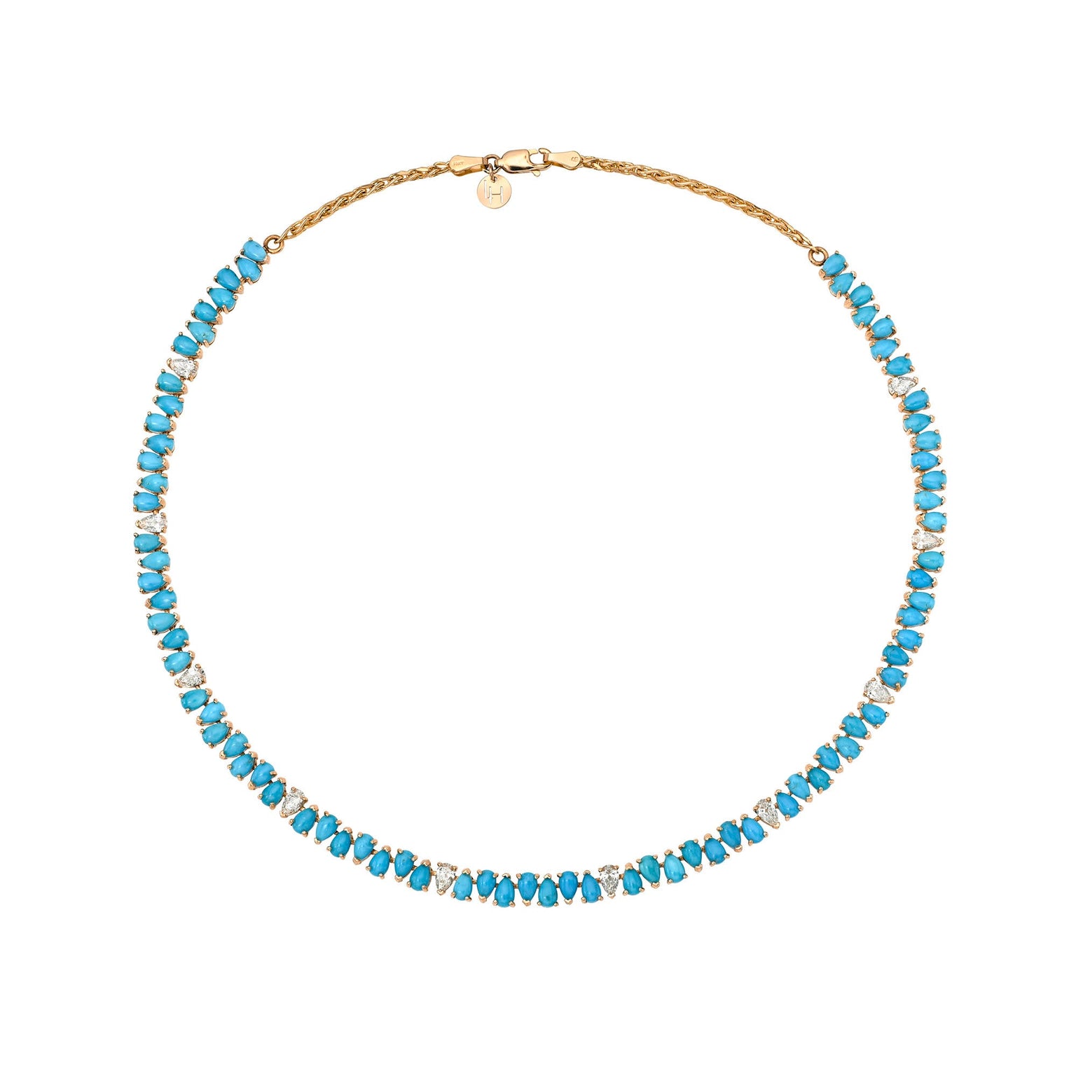 Turquoise & Sprinkled Diamond Reverse Water Drop Line Necklace by Logan Hollowell Jewelry