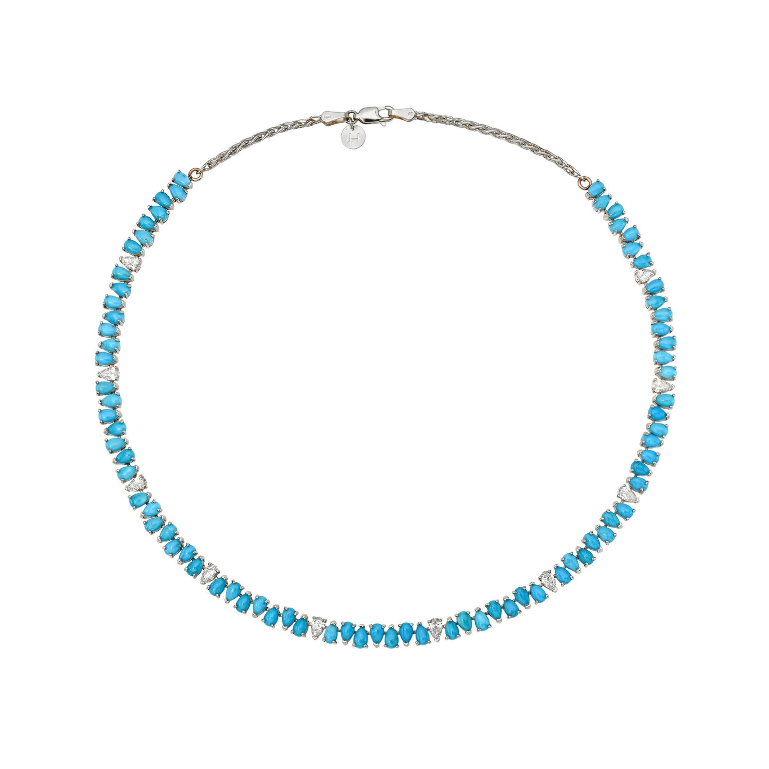 Turquoise & Sprinkled Diamond Reverse Water Drop Line Necklace by Logan Hollowell Jewelry