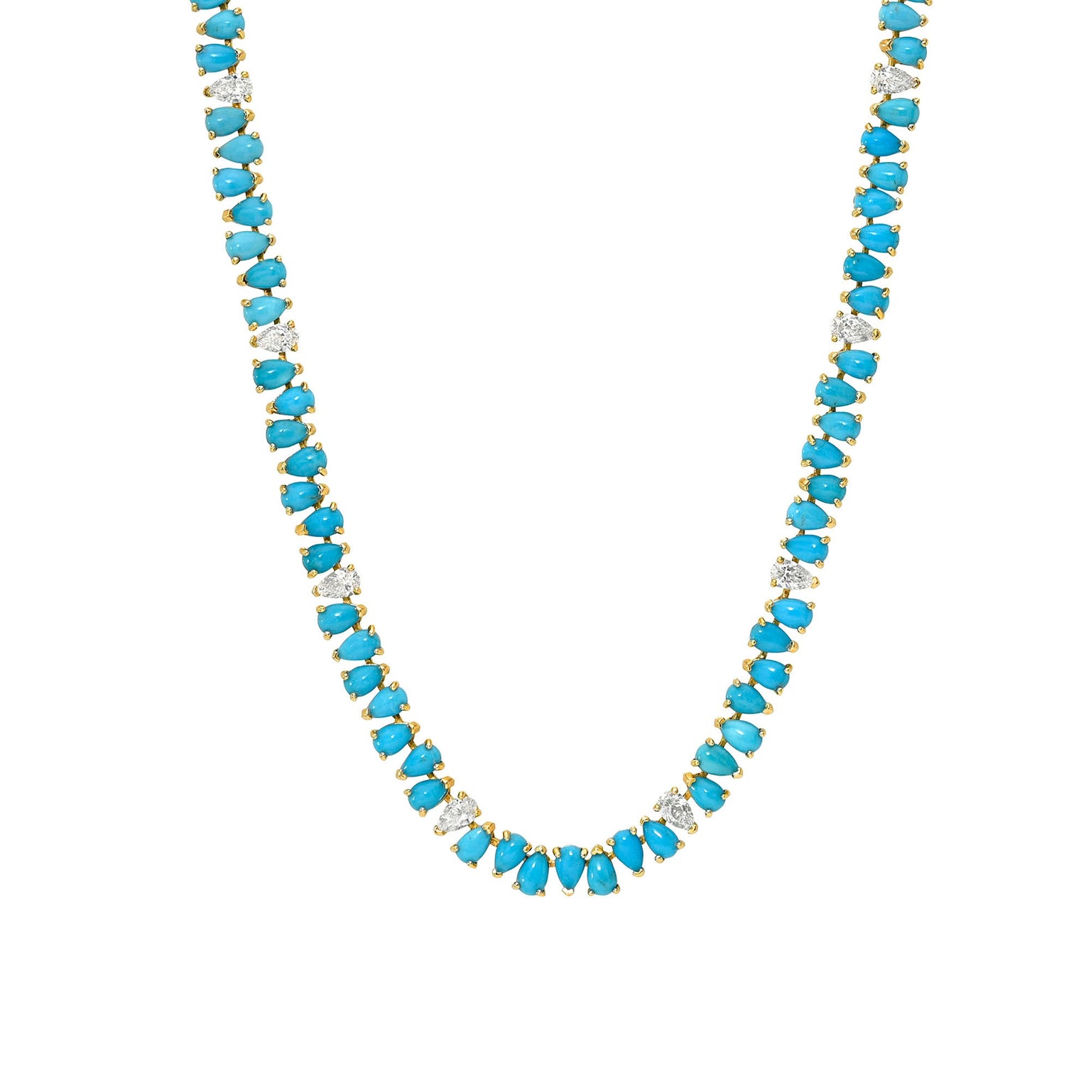 Turquoise & Sprinkled Diamond Reverse Water Drop Line Necklace by Logan Hollowell Jewelry
