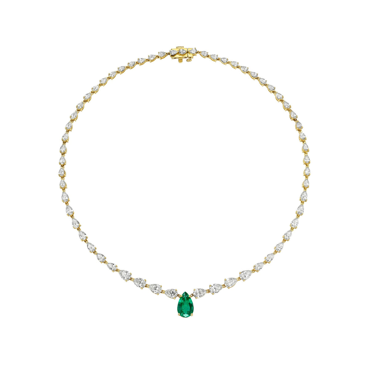 Petite Emerald and Diamond Necklace Yellow Gold 13.5" by Logan Hollowell Jewelry