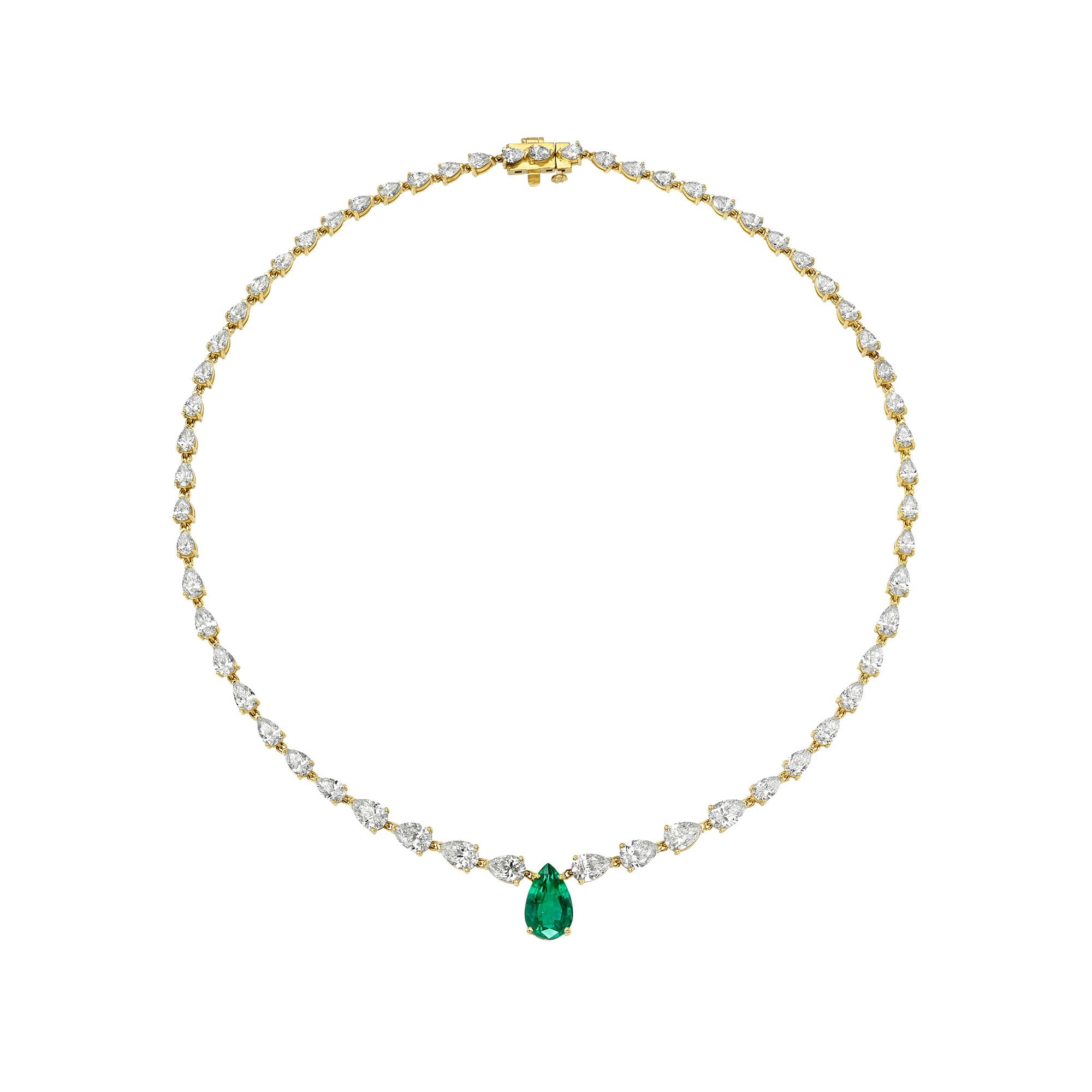 Petite Emerald and Diamond Necklace Yellow Gold 13.5" by Logan Hollowell Jewelry