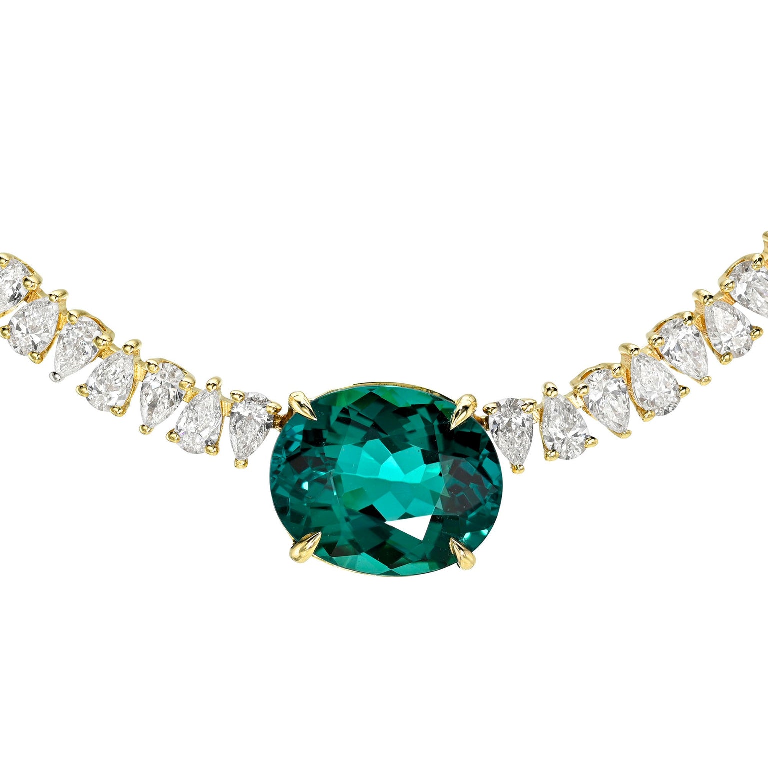 Lagoon Tourmaline Reverse Water Drop Tennis Necklace by Logan Hollowell Jewelry