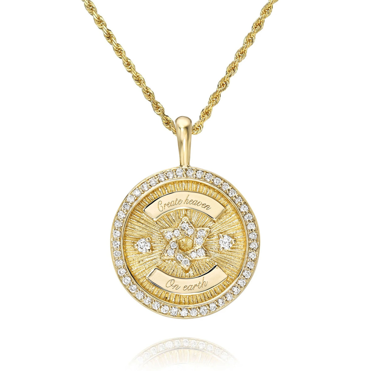 Star of David Coin with Pavé Border Pendant Yellow Gold 16-18" by Logan Hollowell Jewelry