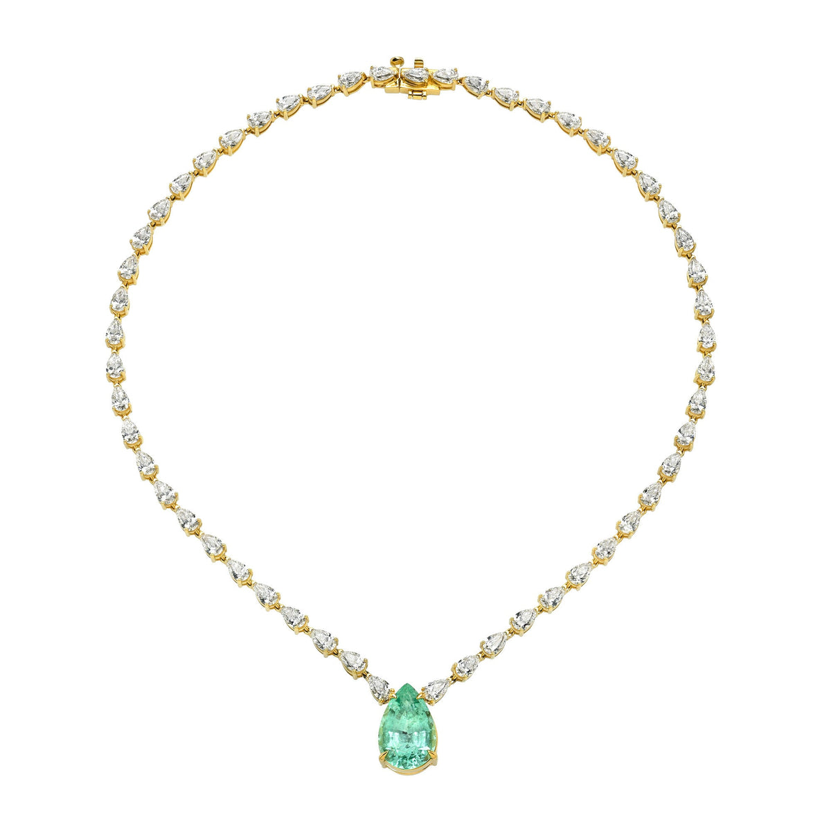 Water Drop Paraiba & Diamond Necklace Yellow Gold by Logan Hollowell Jewelry