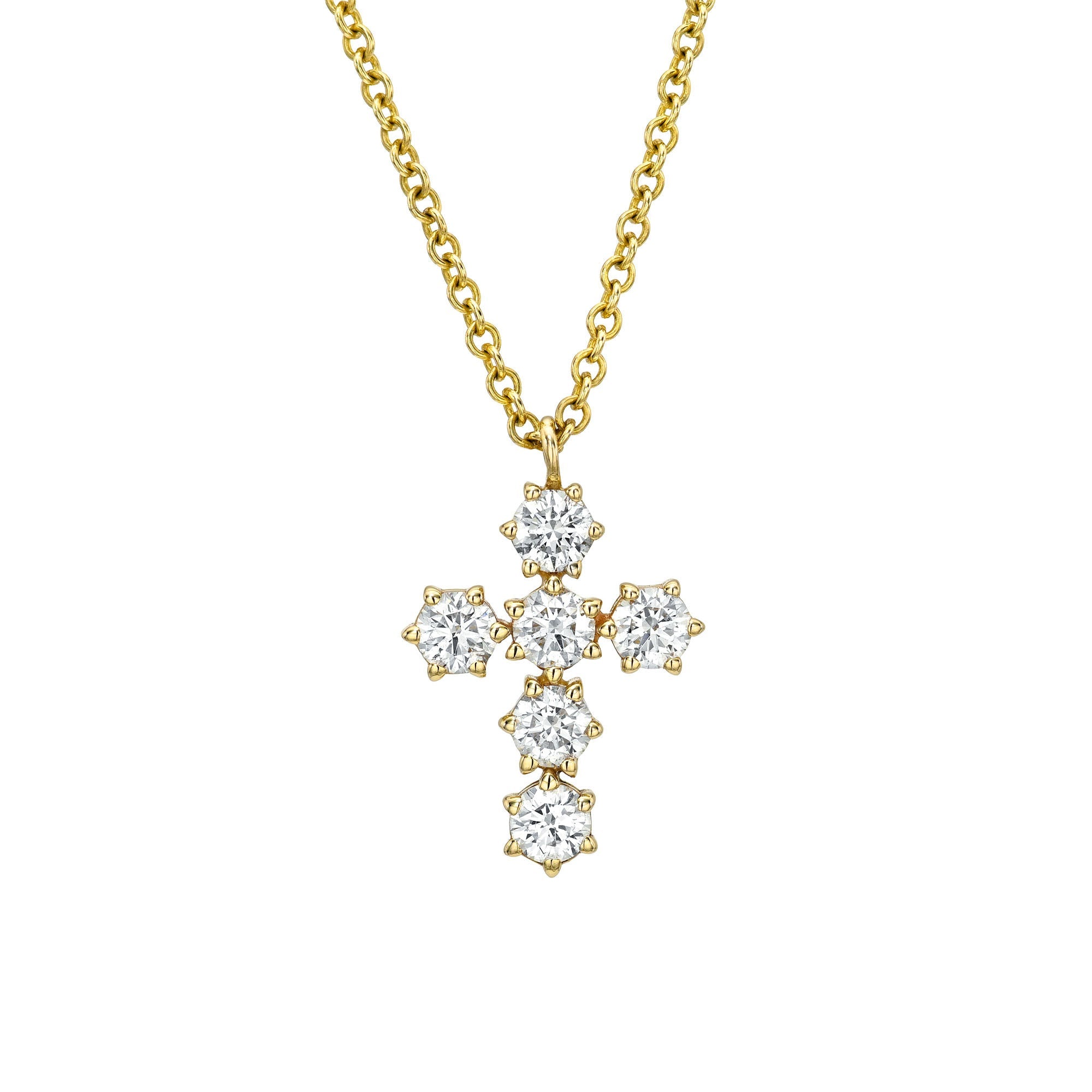 Diamond Solar Flare Cross Necklace Yellow Gold by Logan Hollowell Jewelry