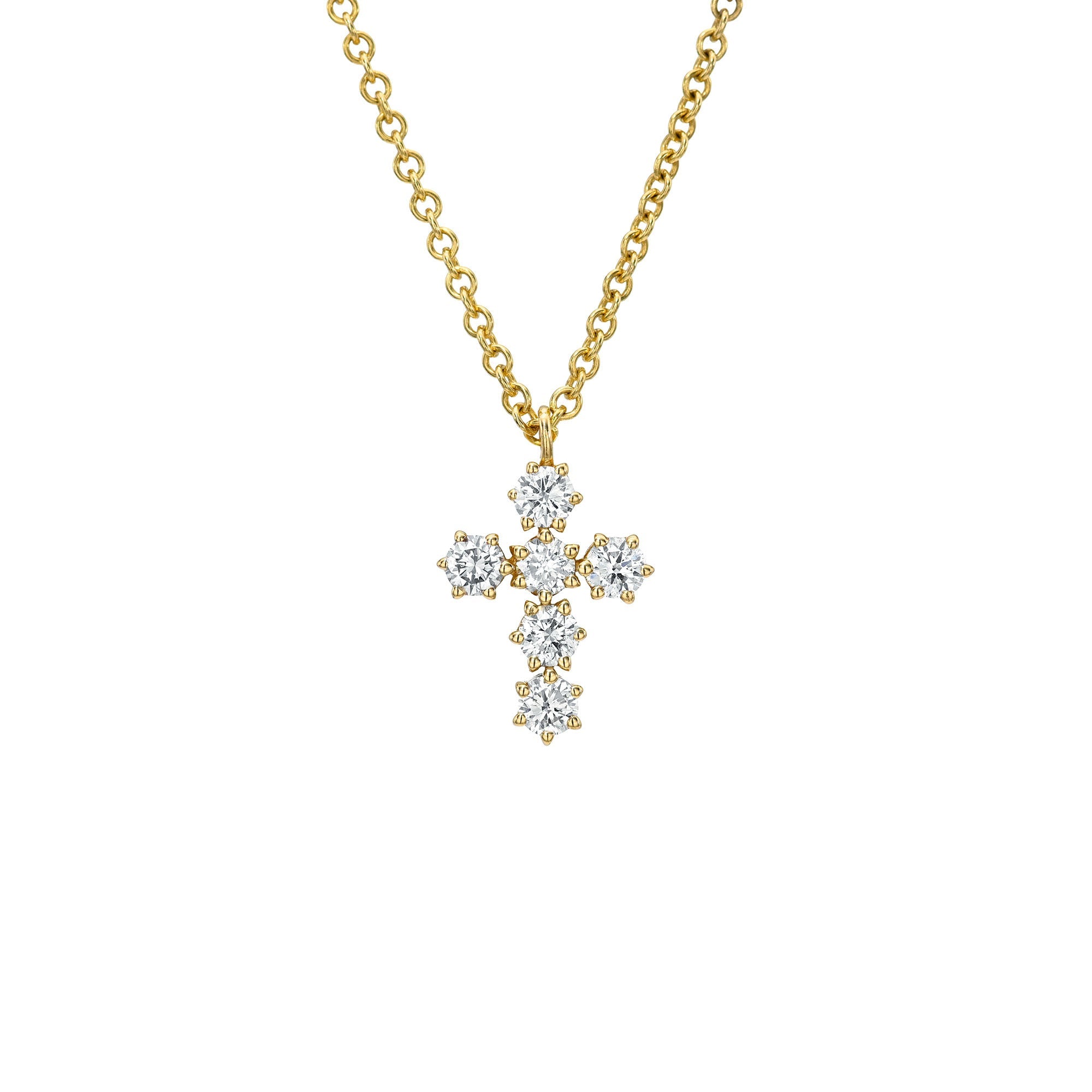 Petite Diamond Solar Flare Cross Necklace Yellow Gold by Logan Hollowell Jewelry