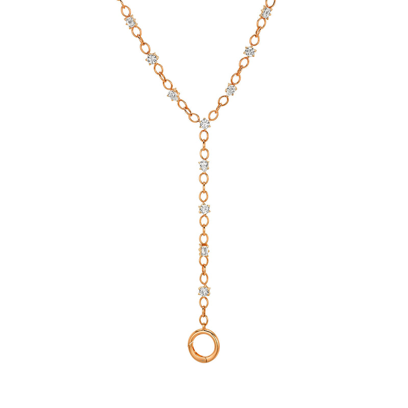 Solar Flare Mixed Cut Diamond Lariat Rose Gold by Logan Hollowell Jewelry