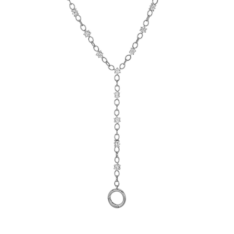 Solar Flare Mixed Cut Diamond Lariat White Gold by Logan Hollowell Jewelry