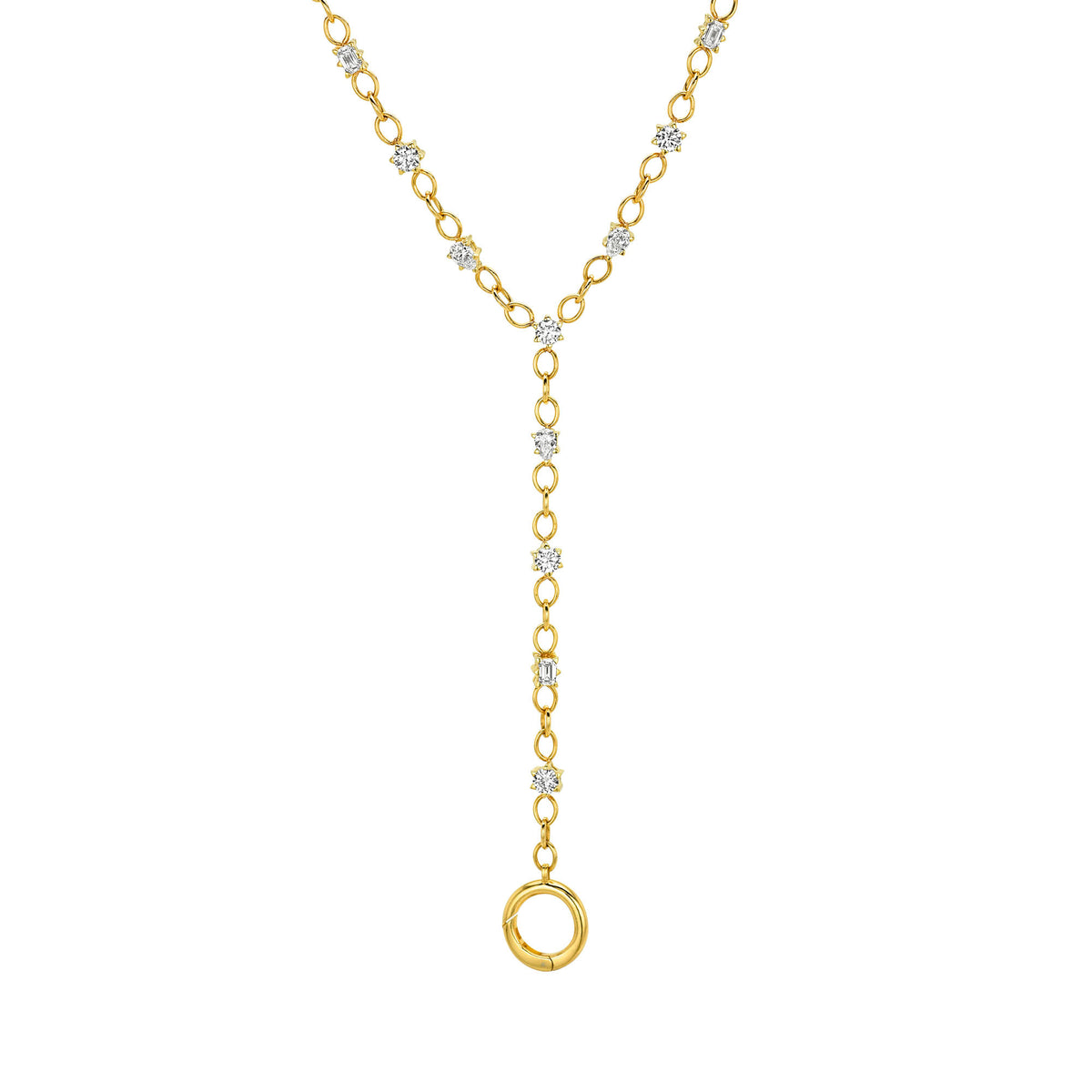 Solar Flare Mixed Cut Diamond Lariat Yellow Gold by Logan Hollowell Jewelry