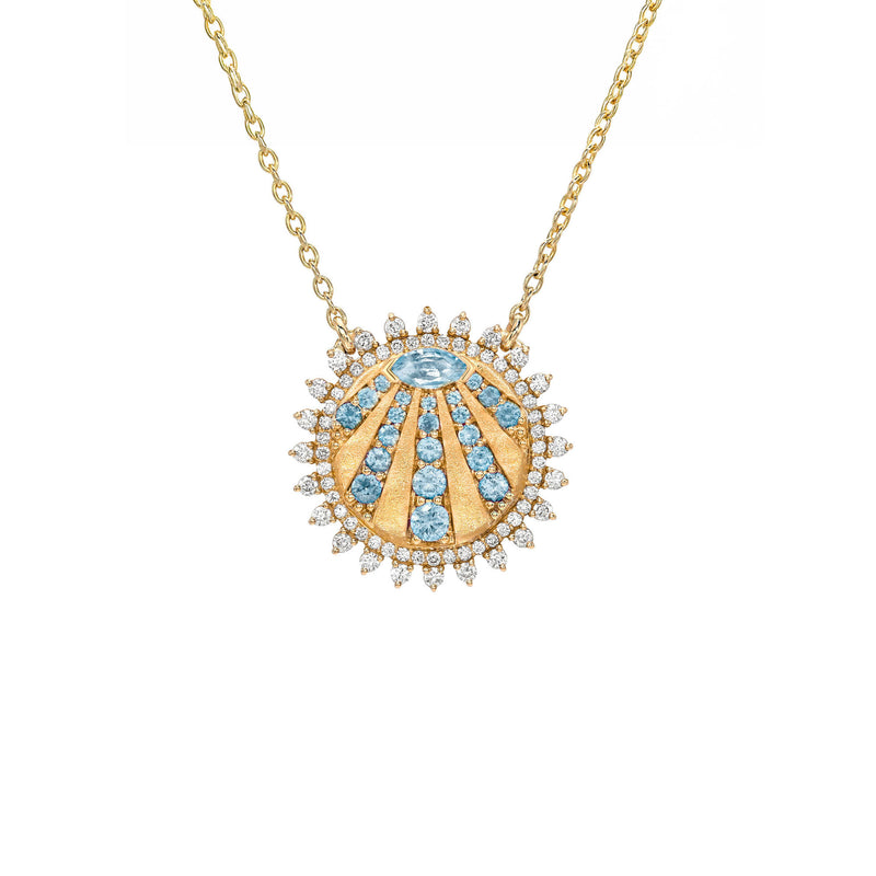 Petite "You Are My Sunshine" Diamond and Aquamarine Necklace Rose Gold by Logan Hollowell Jewelry