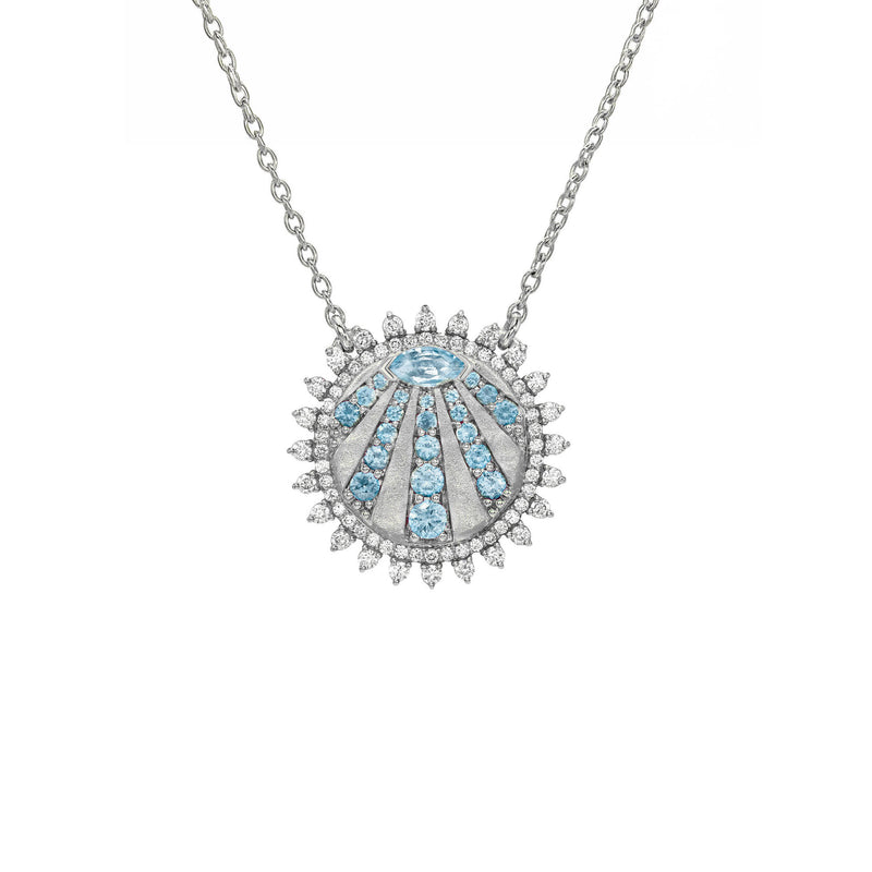 Petite "You Are My Sunshine" Diamond and Aquamarine Necklace White Gold by Logan Hollowell Jewelry