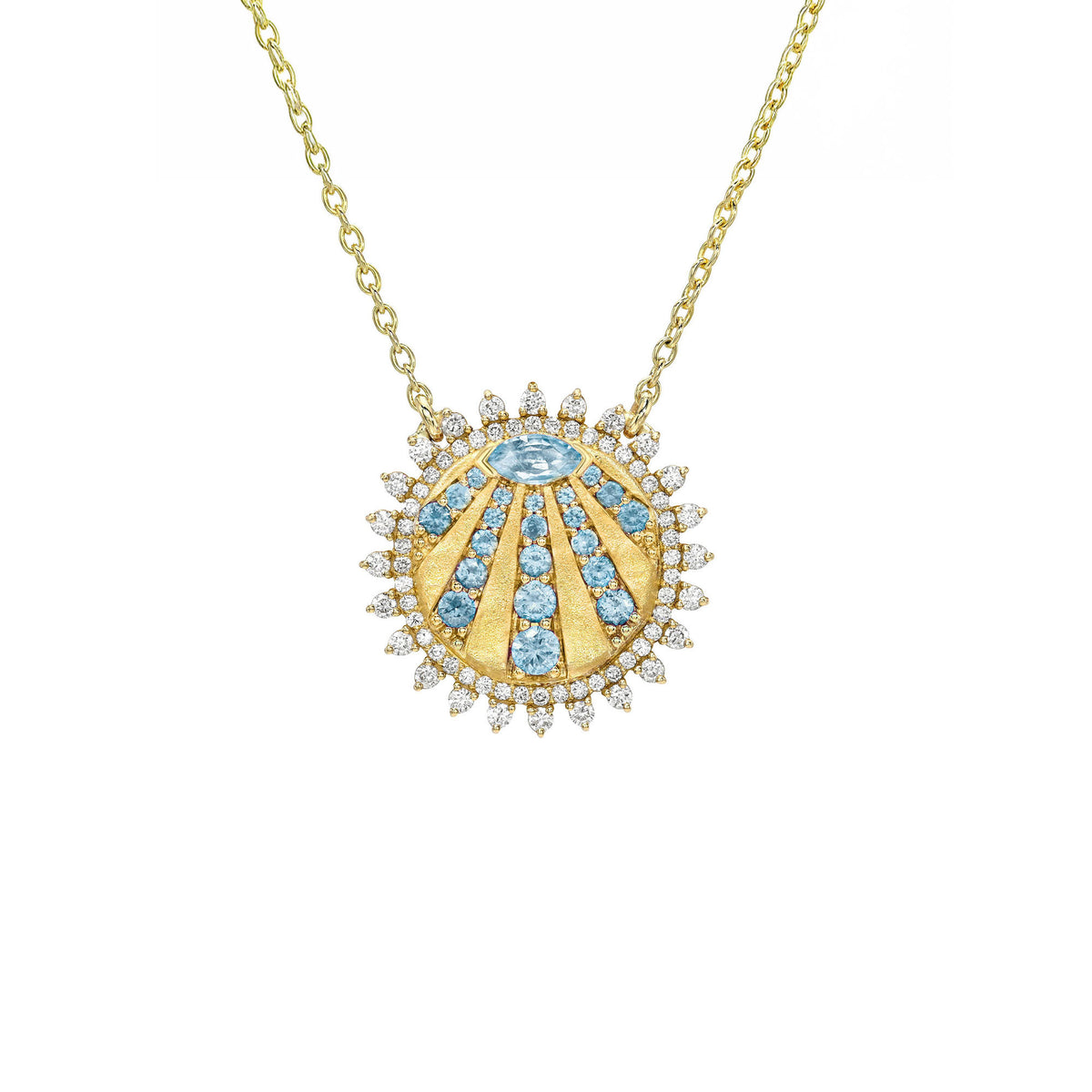 Petite "You Are My Sunshine" Diamond and Aquamarine Necklace 2.0 Yellow Gold by Logan Hollowell Jewelry