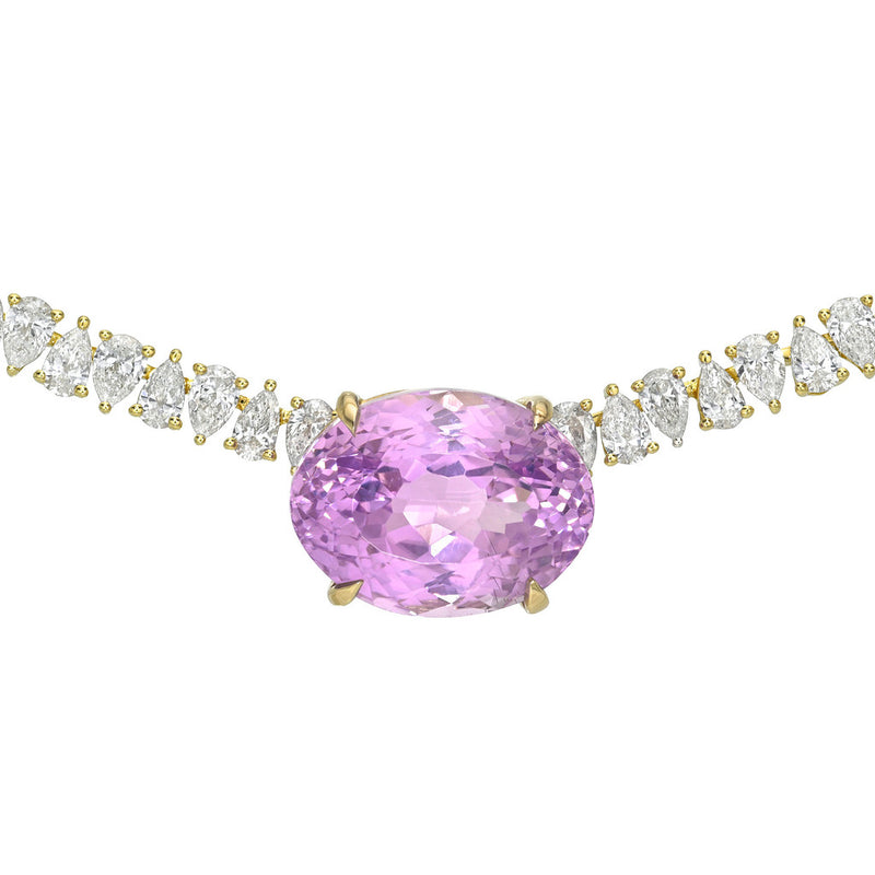 Lilac Kunzite Reverse Water Drop Tennis Necklace by Logan Hollowell Jewelry