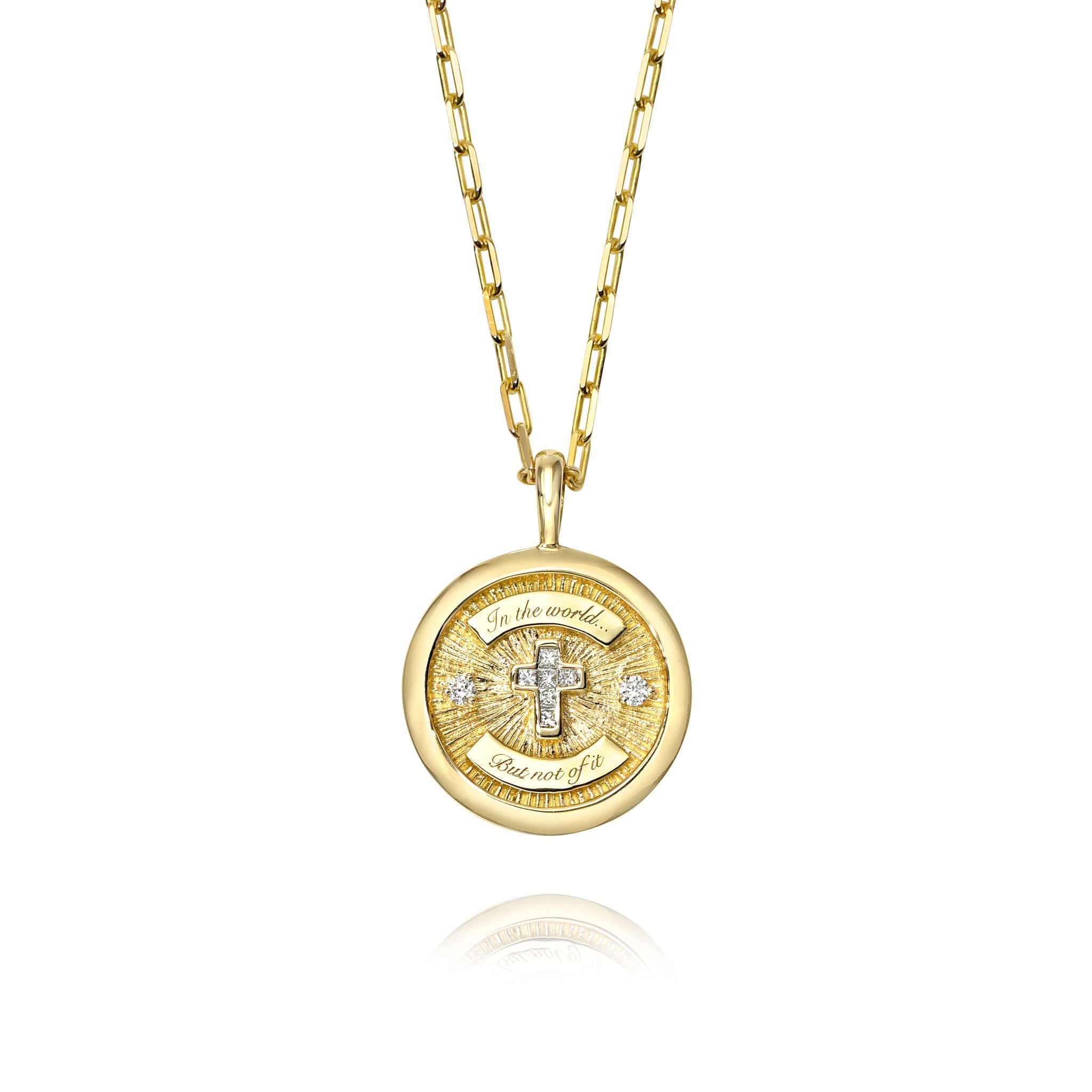 Diamond Cross Coin with Solid Border Yellow Gold 16" by Logan Hollowell Jewelry
