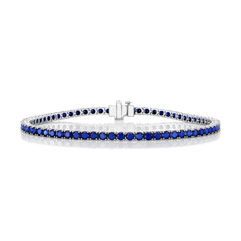 Men’s Blue Sapphire Tennis Bracelet White Gold 7.5" by Logan Hollowell Jewelry