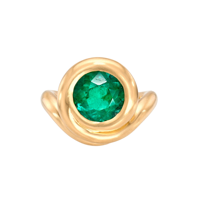 Enigma Emerald Round Satin Ring Rose Gold 3 by Logan Hollowell Jewelry