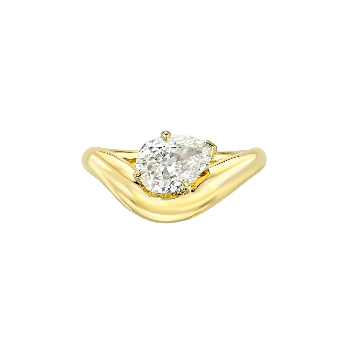 Enigma Floating Petite Pear Diamond Ring Yellow Gold 3 by Logan Hollowell Jewelry