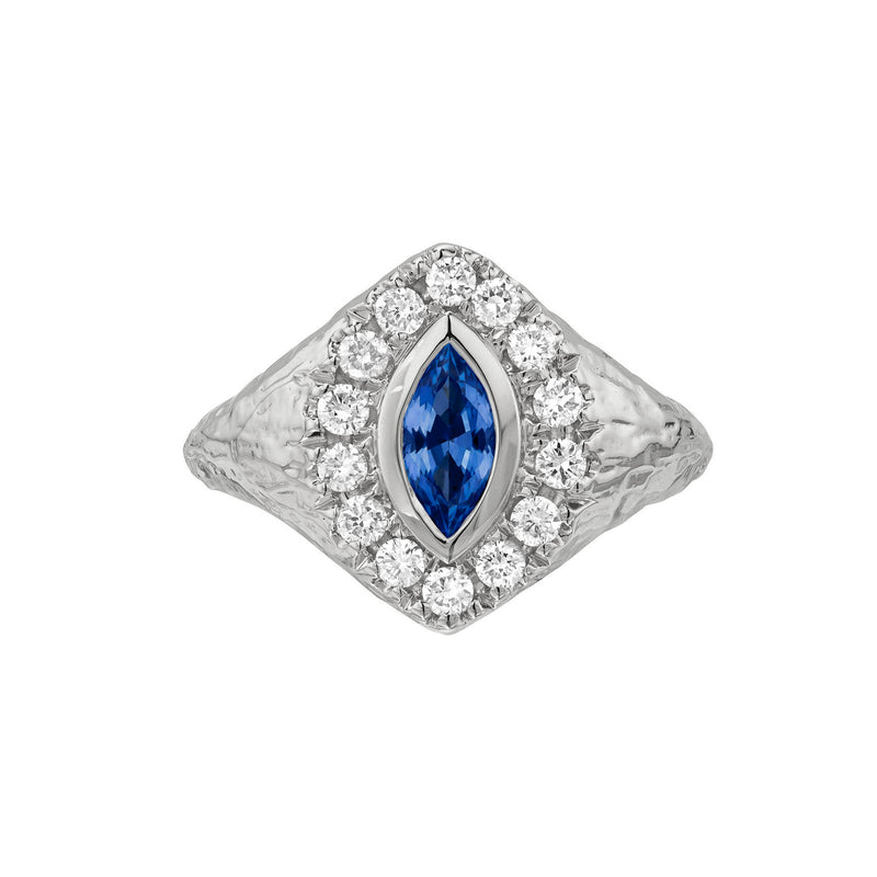 Midnight Queen Signet Blue Sapphire Ring White Gold 3 by Logan Hollowell Jewelry