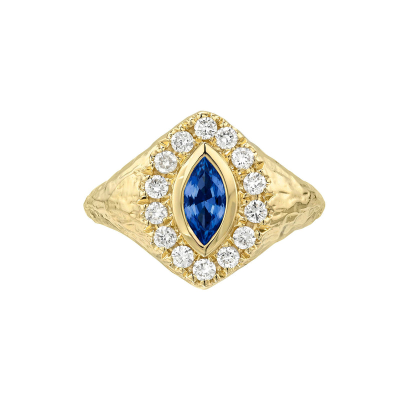 Midnight Queen Signet Blue Sapphire Ring Yellow Gold 3 by Logan Hollowell Jewelry
