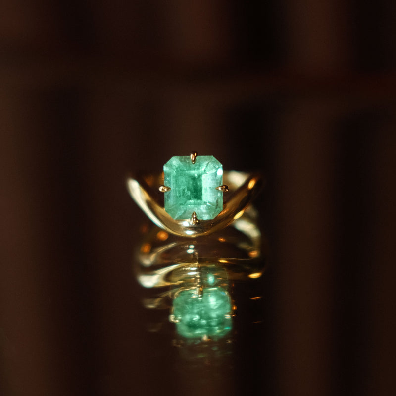 Floating Enigma Emerald Asscher Ring by Logan Hollowell Jewelry