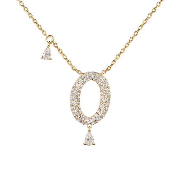 0 Pavé Diamond Numerology Necklace Yellow Gold 15mm by Logan Hollowell Jewelry