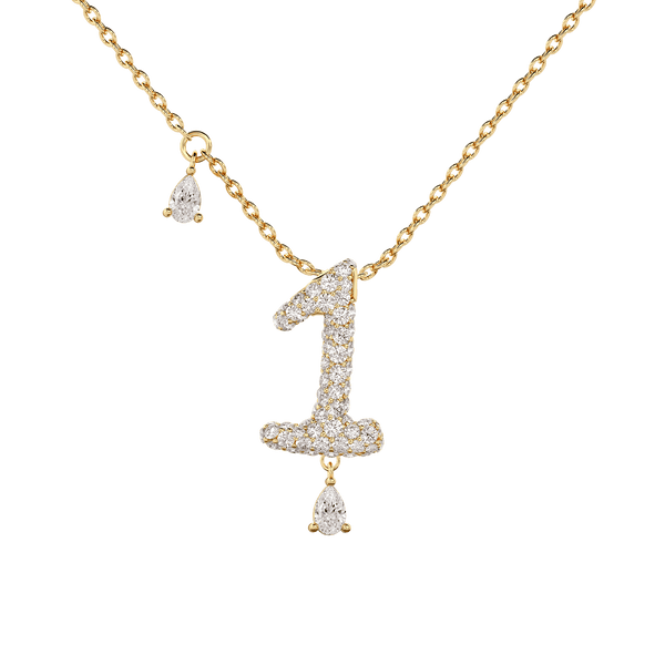 1 Pavé Diamond Numerology Necklace Yellow Gold 15mm by Logan Hollowell Jewelry