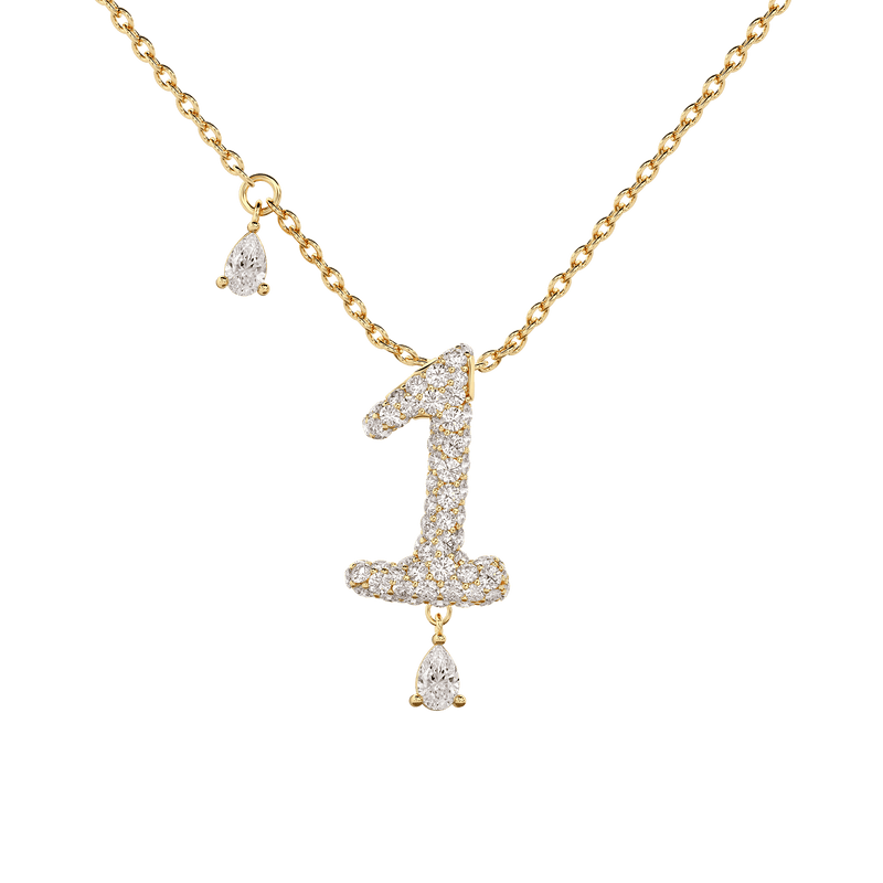 1 Pavé Diamond Numerology Necklace Yellow Gold 15mm by Logan Hollowell Jewelry