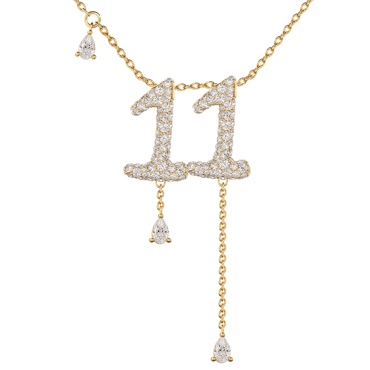 11 Pavé Diamond Numerology Necklace Yellow Gold 15mm 16-18" by Logan Hollowell Jewelry