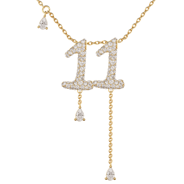 11 Pavé Diamond Numerology Necklace Yellow Gold 15mm 16-18" by Logan Hollowell Jewelry