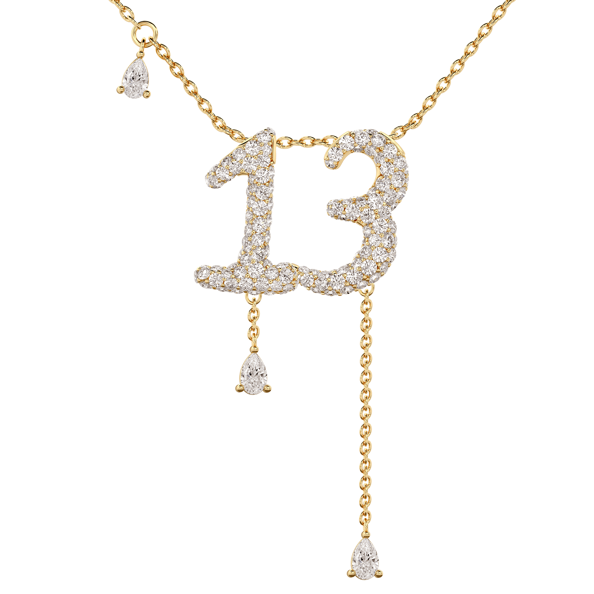 13 Pavé Diamond Numerology Necklace Yellow Gold 15mm by Logan Hollowell Jewelry