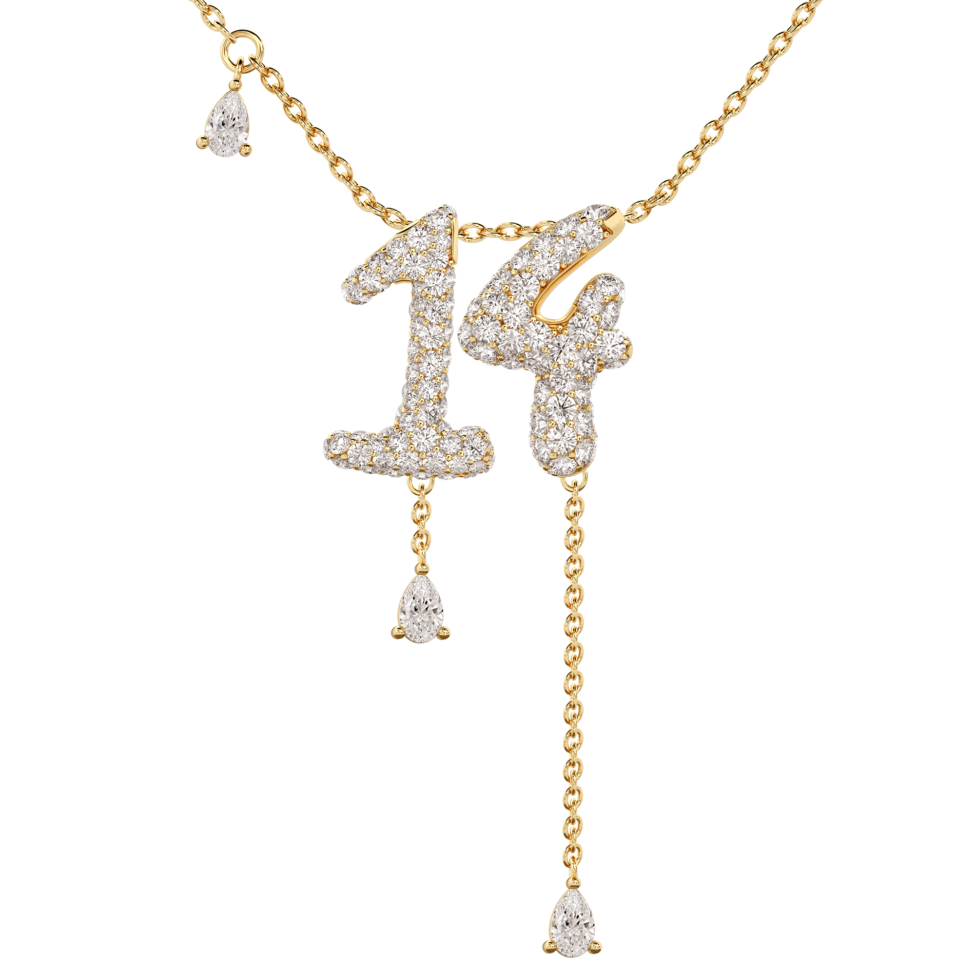 14 Pavé Diamond Numerology Necklace Yellow Gold 15mm by Logan Hollowell Jewelry
