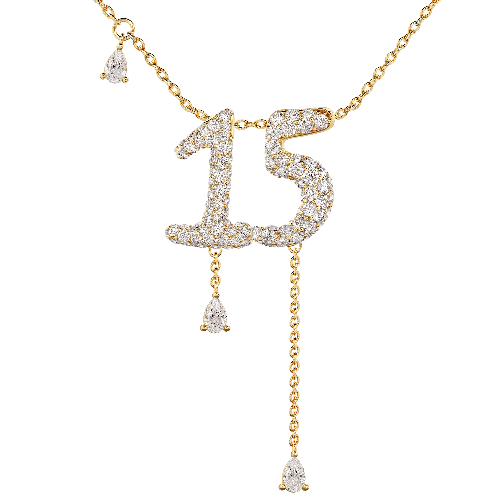 15 Pavé Diamond Numerology Necklace Yellow Gold 15mm by Logan Hollowell Jewelry