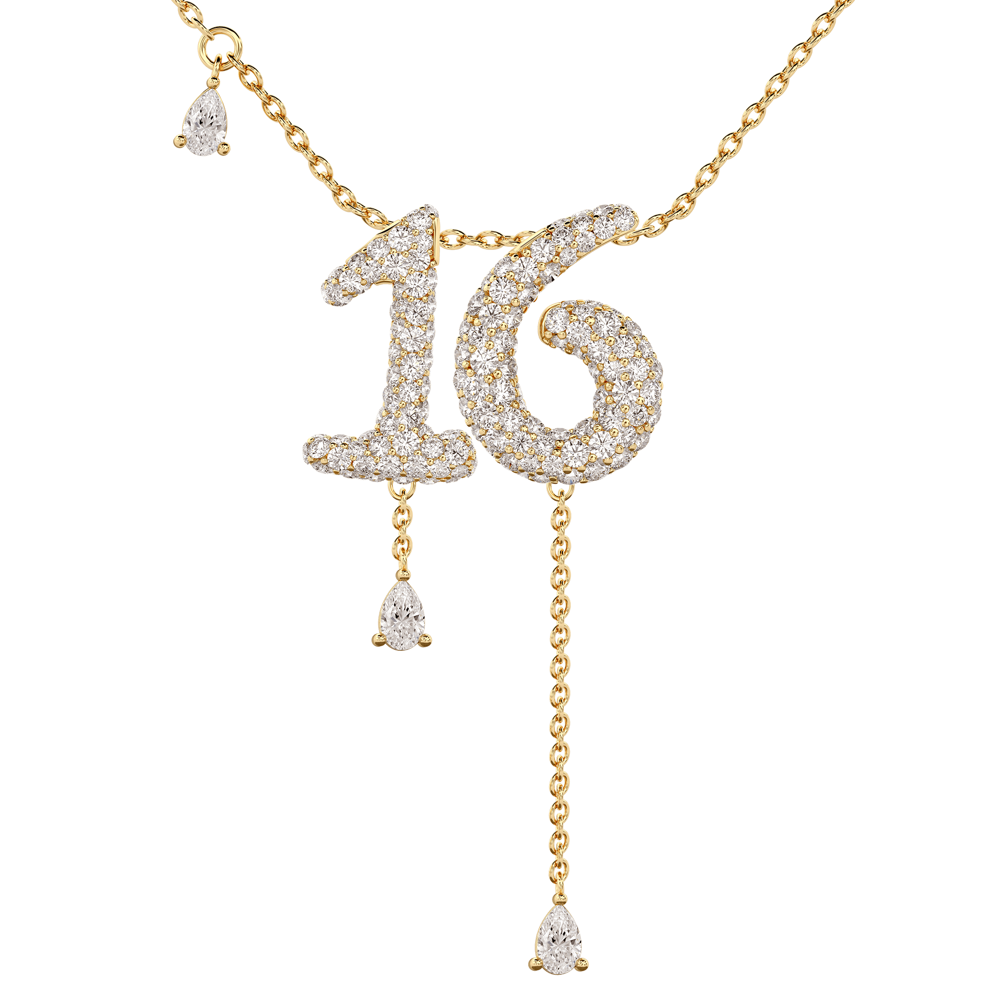 16 Pavé Diamond Numerology Necklace Yellow Gold 15mm by Logan Hollowell Jewelry