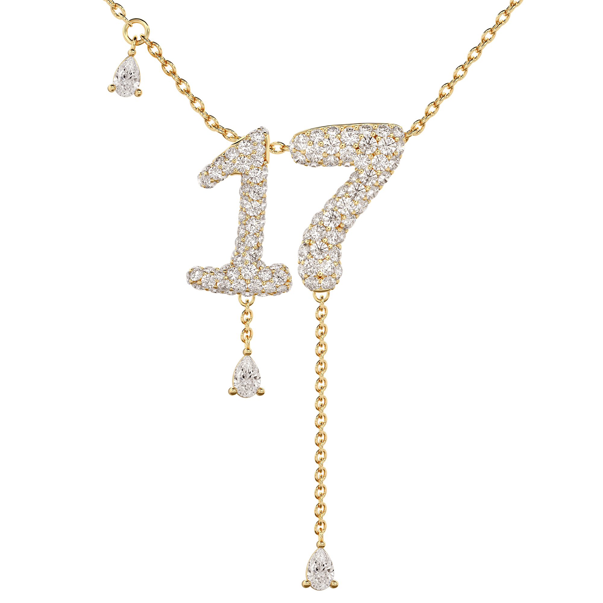 17 Pavé Diamond Numerology Necklace Yellow Gold 15mm by Logan Hollowell Jewelry