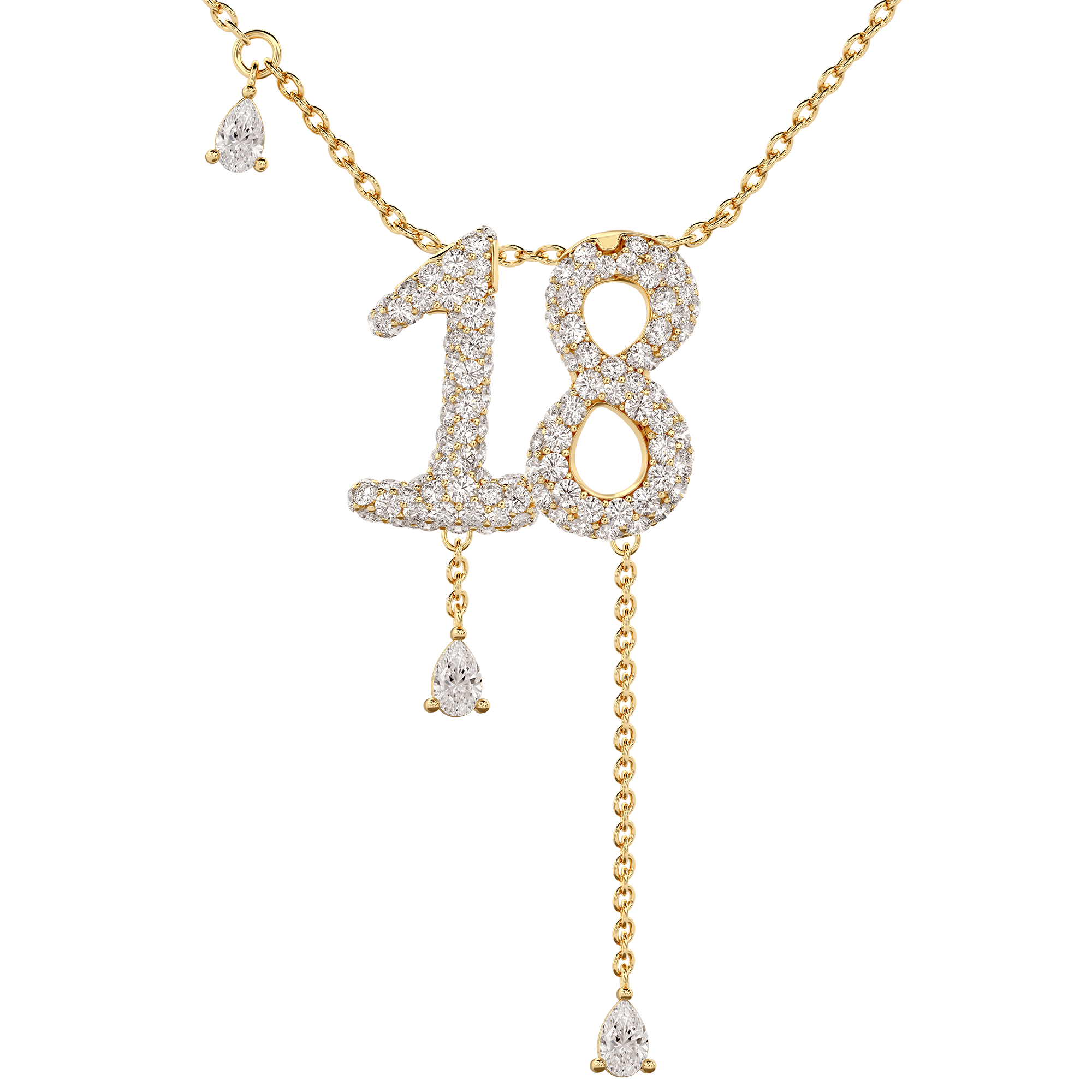 18 Pavé Diamond Numerology Necklace Yellow Gold 15mm by Logan Hollowell Jewelry