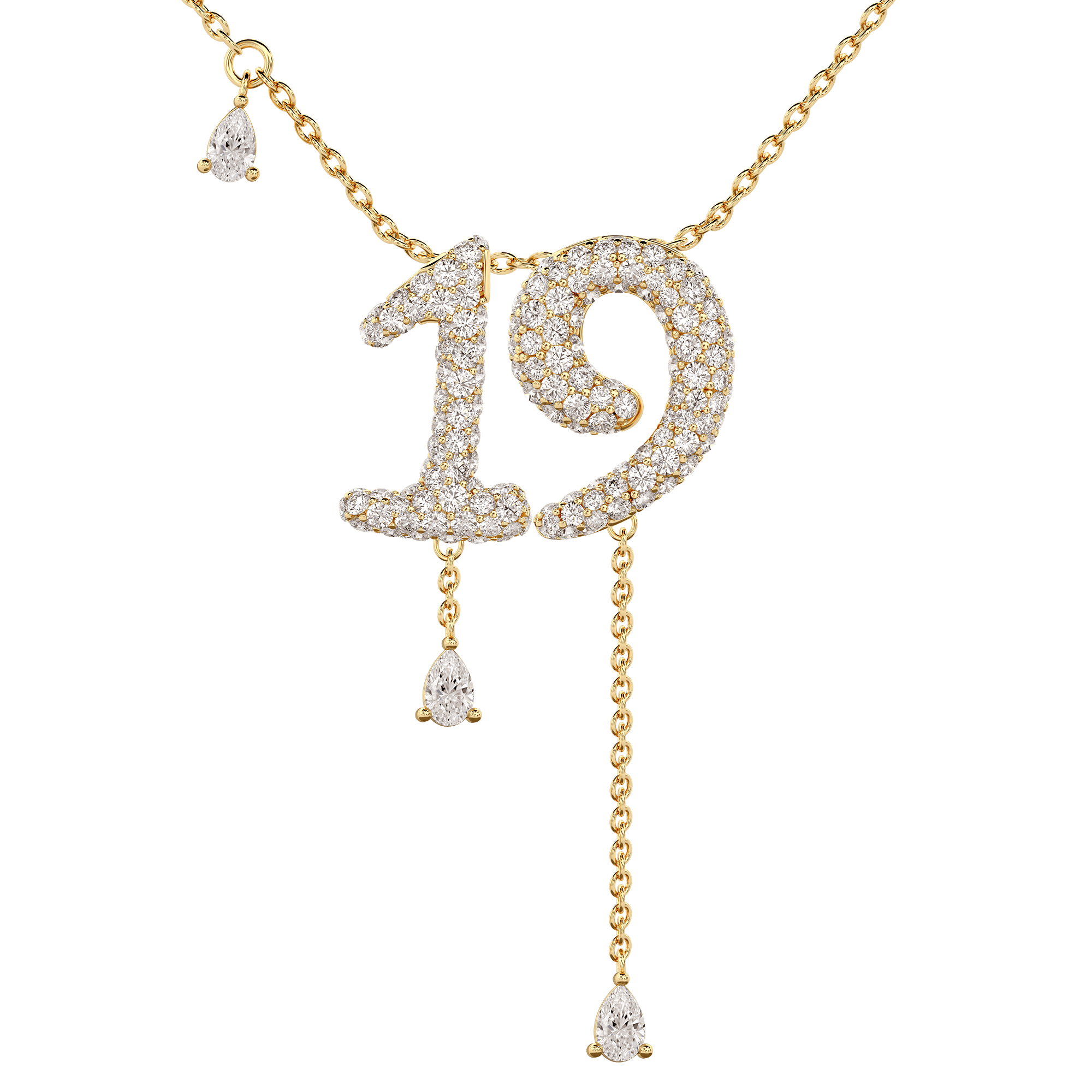 19 Pavé Diamond Numerology Necklace Yellow Gold 15mm by Logan Hollowell Jewelry