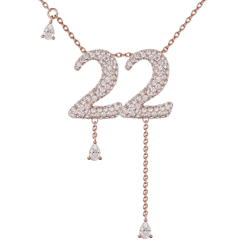22 Pavé Diamond Numerology Necklace Rose Gold 15mm by Logan Hollowell Jewelry