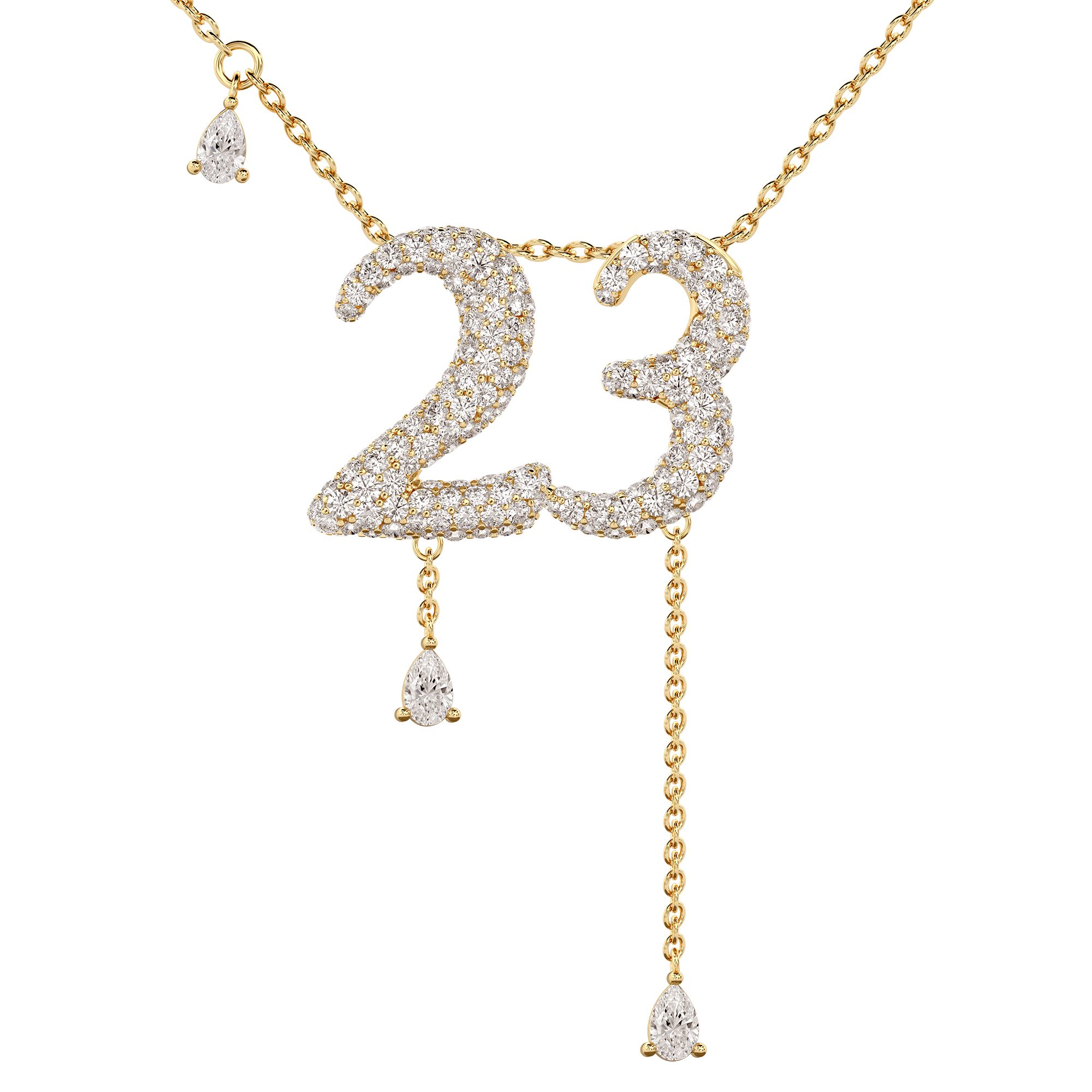 23 Pavé Diamond Numerology Necklace Yellow Gold 15mm by Logan Hollowell Jewelry