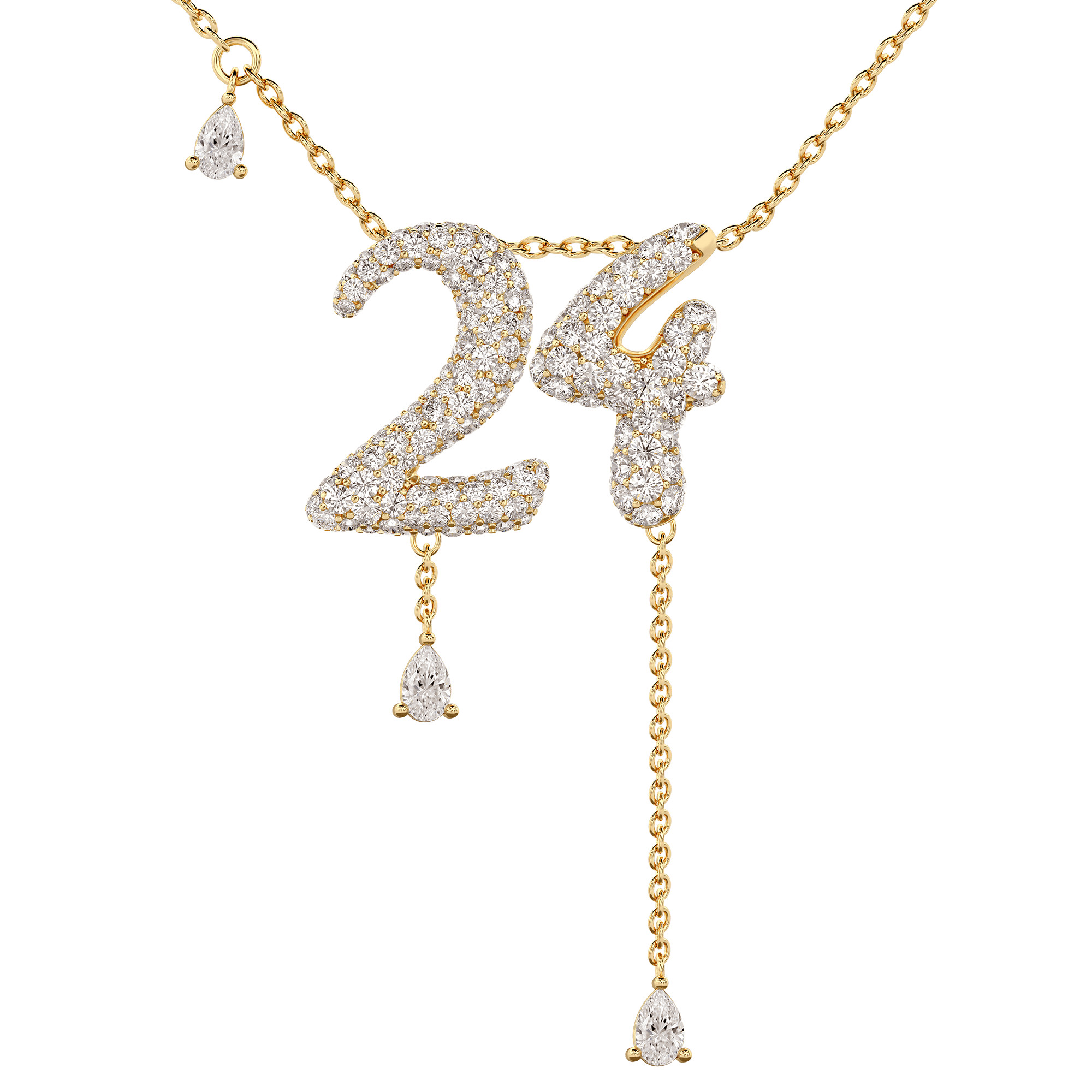24 Pavé Diamond Numerology Necklace Yellow Gold 15mm by Logan Hollowell Jewelry