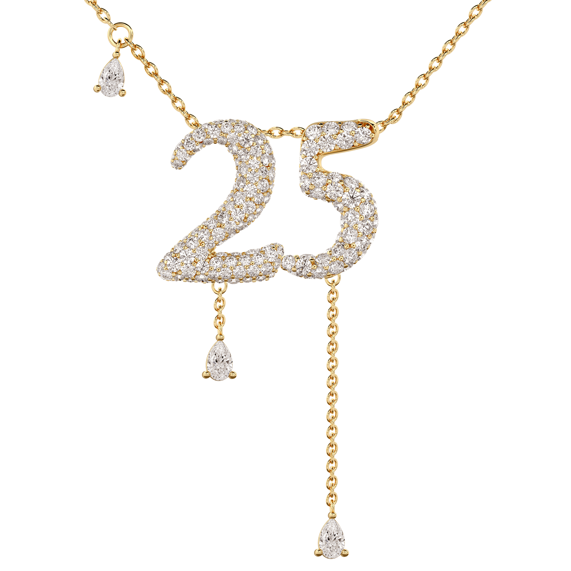 25 Pavé Diamond Numerology Necklace Yellow Gold 15mm by Logan Hollowell Jewelry