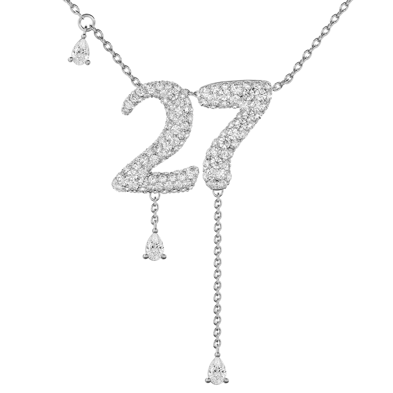 27 Pavé Diamond Numerology Necklace White Gold 15mm by Logan Hollowell Jewelry