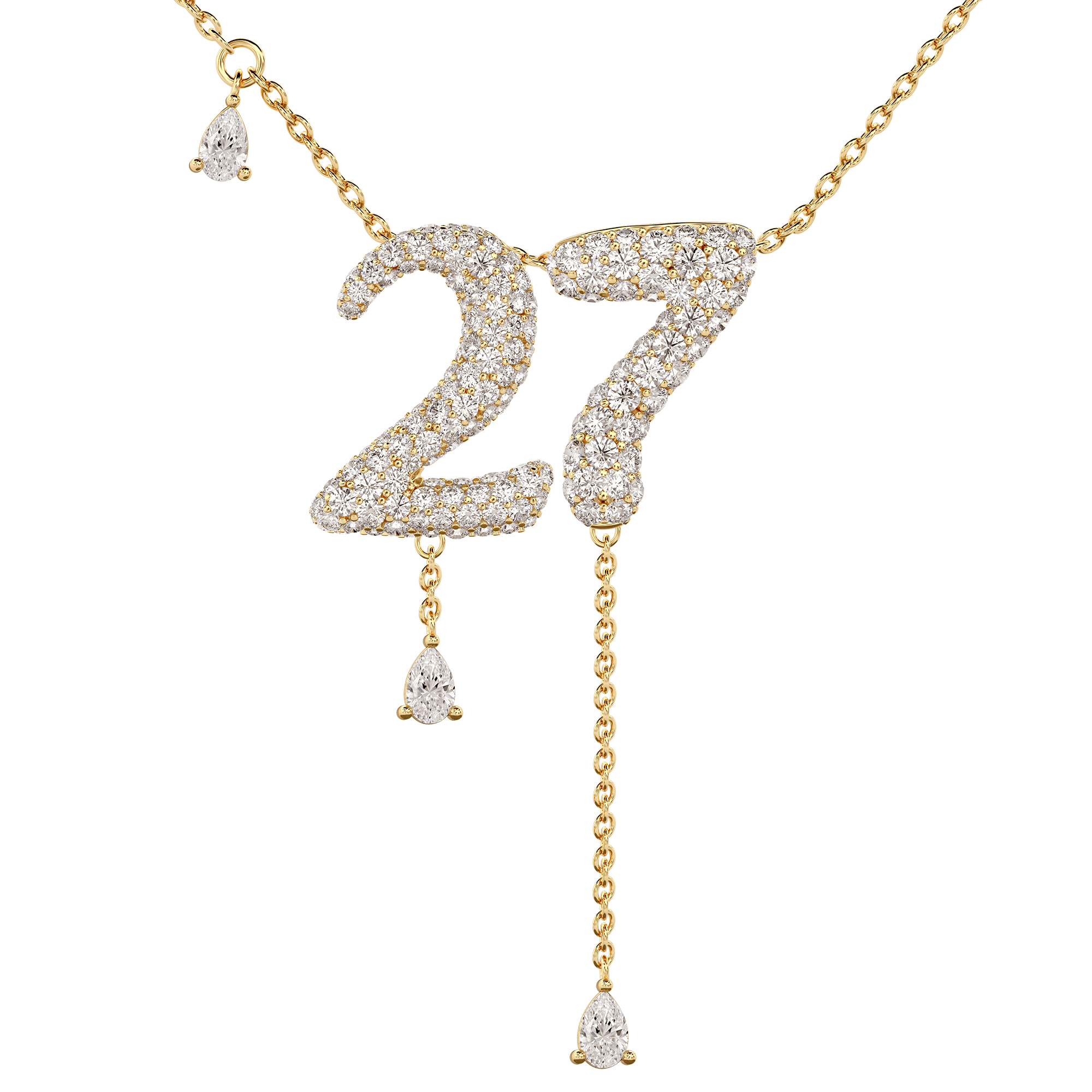 27 Pavé Diamond Numerology Necklace Yellow Gold 15mm by Logan Hollowell Jewelry