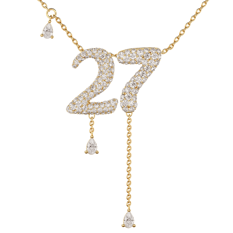 27 Pavé Diamond Numerology Necklace Yellow Gold 15mm by Logan Hollowell Jewelry