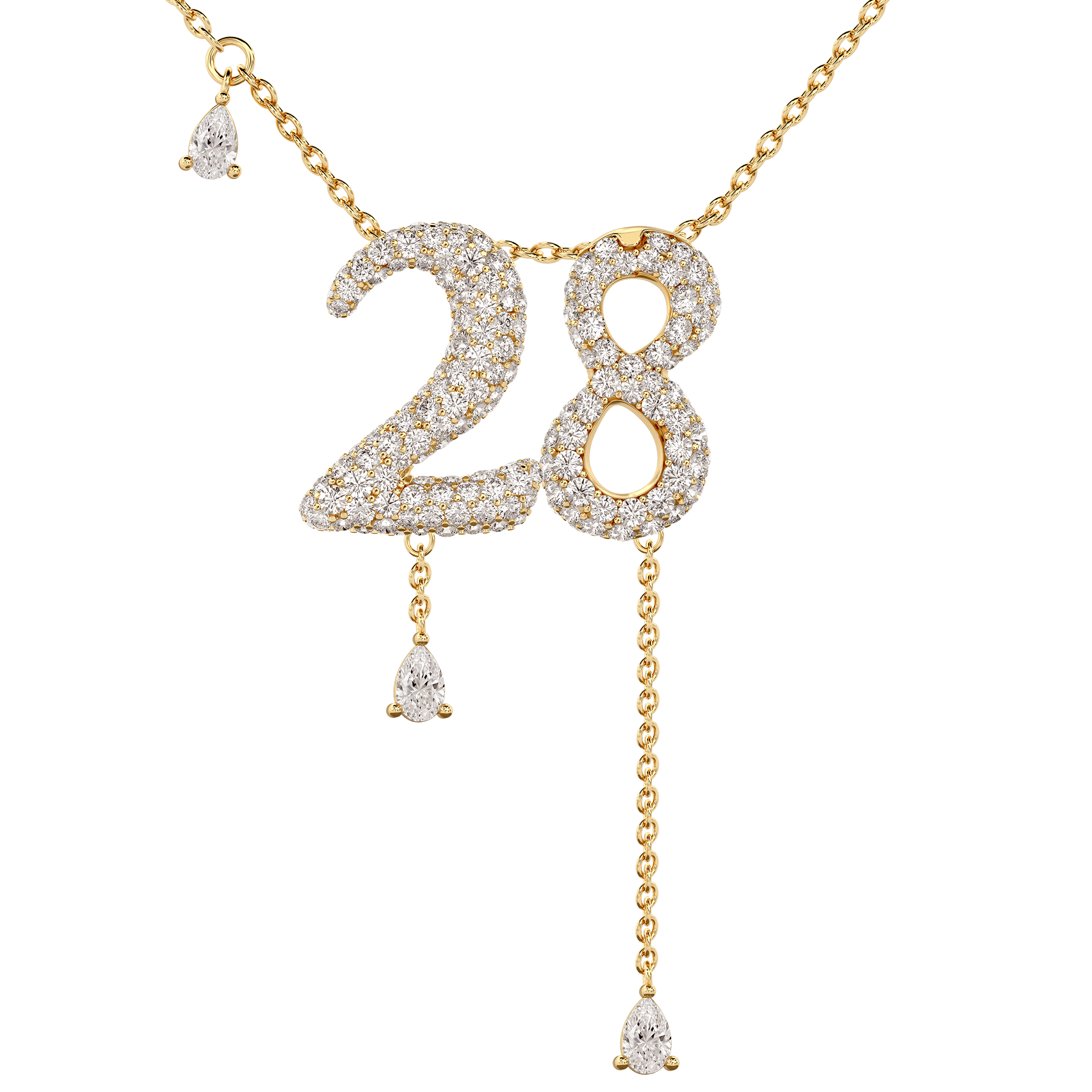 28 Pavé Diamond Numerology Necklace Yellow Gold 15mm by Logan Hollowell Jewelry